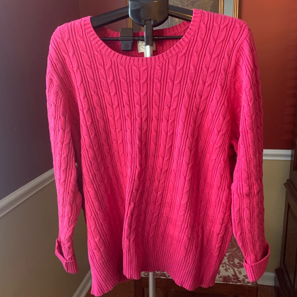 St. John's Bay fuchsia Plus Womens Crew Neck Long Sleeve Cable Knit Sweater